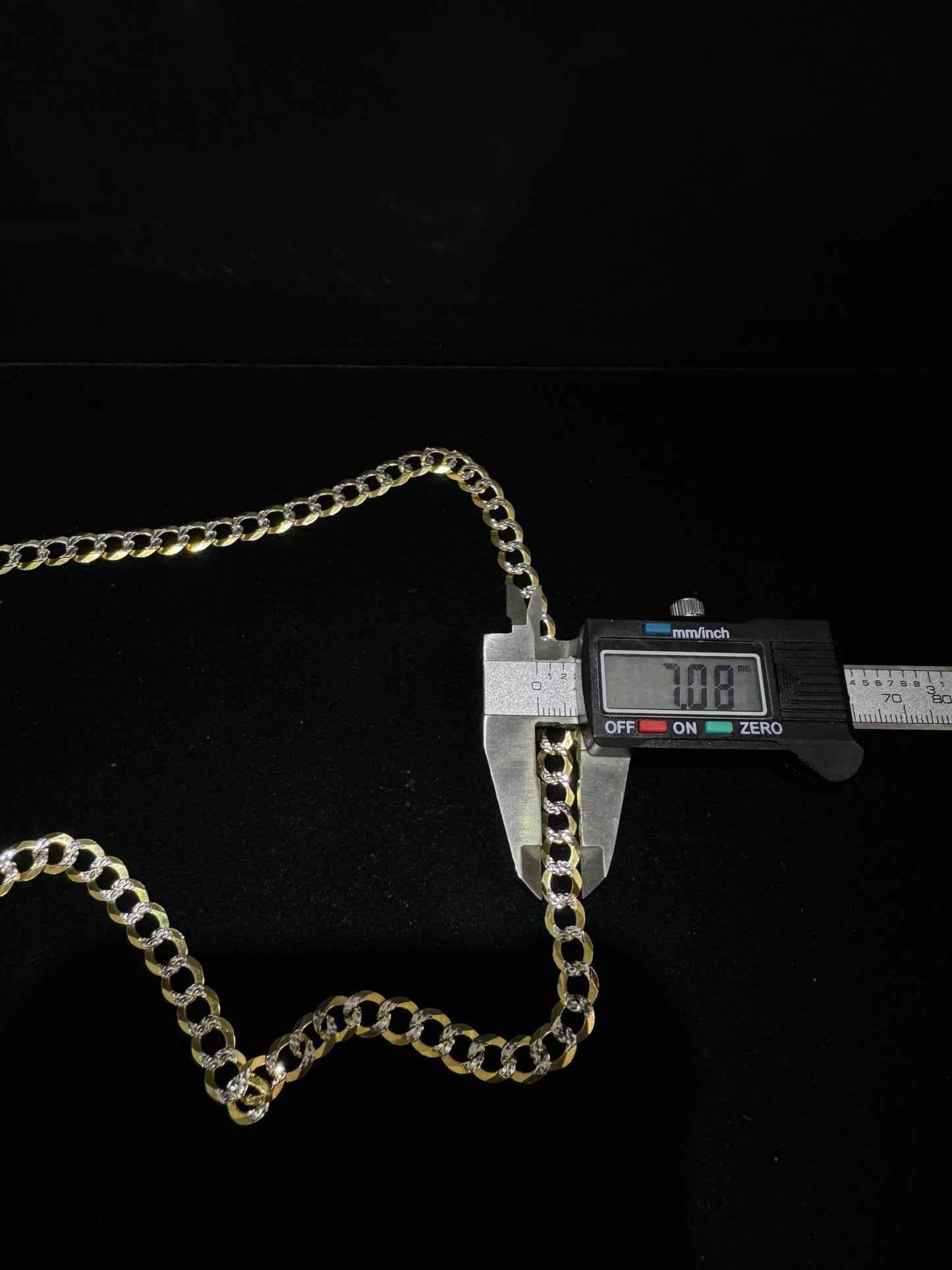14K Gold Solid Two-Tone Flat Cuban Link Chain