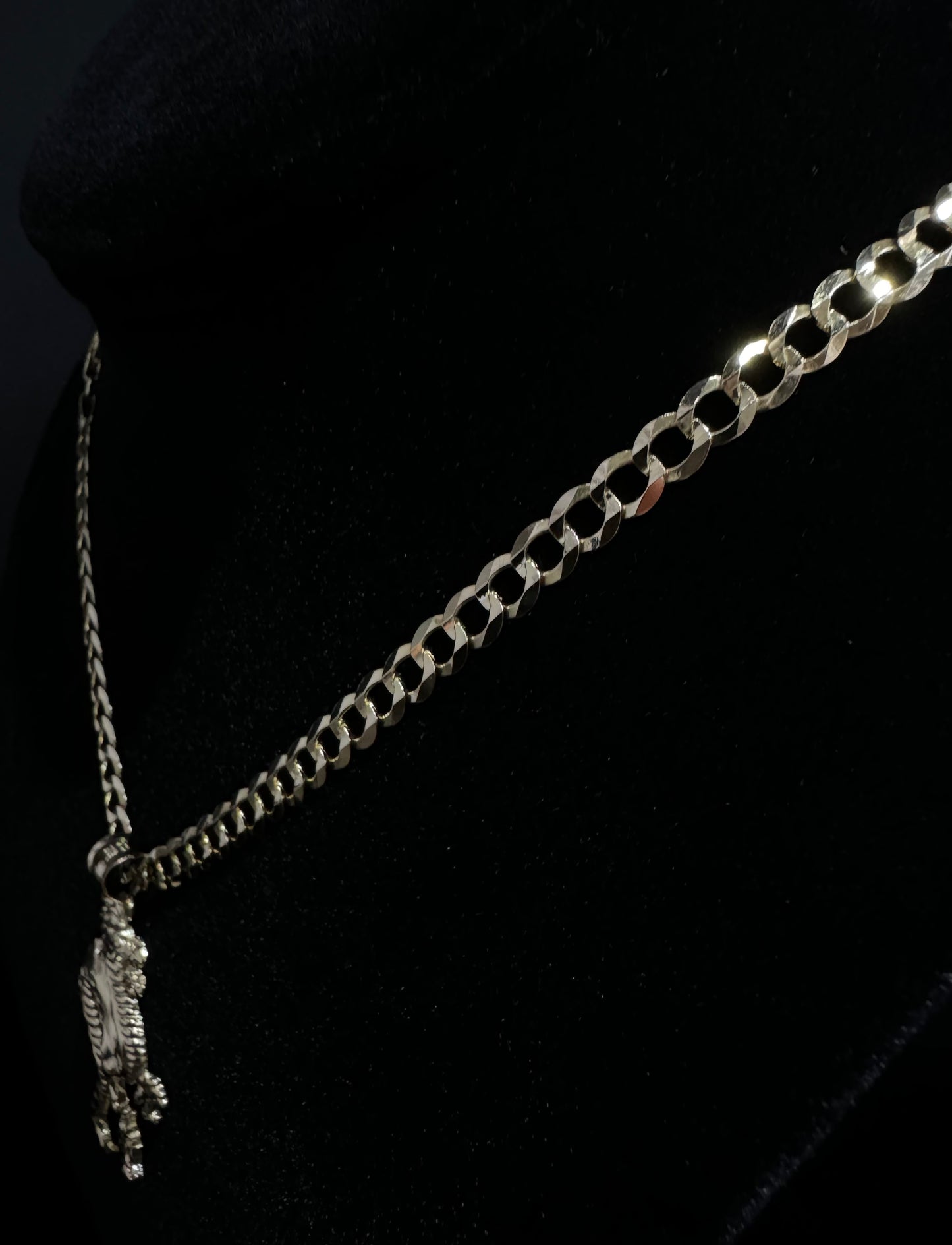 14K Gold Solid Flat Miami Cuban Link Chain & 14K Gold Dragon Pendant