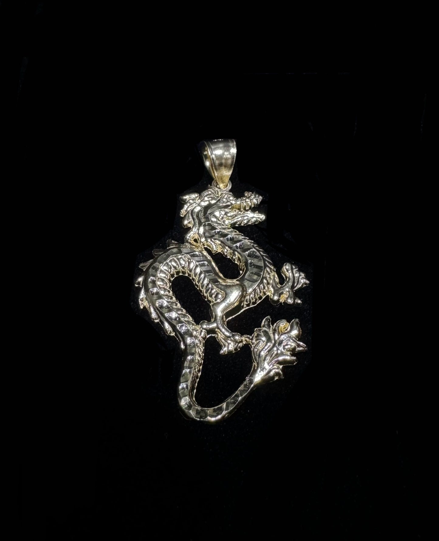 14K Gold Solid Flat Miami Cuban Link Chain & 14K Gold Dragon Pendant