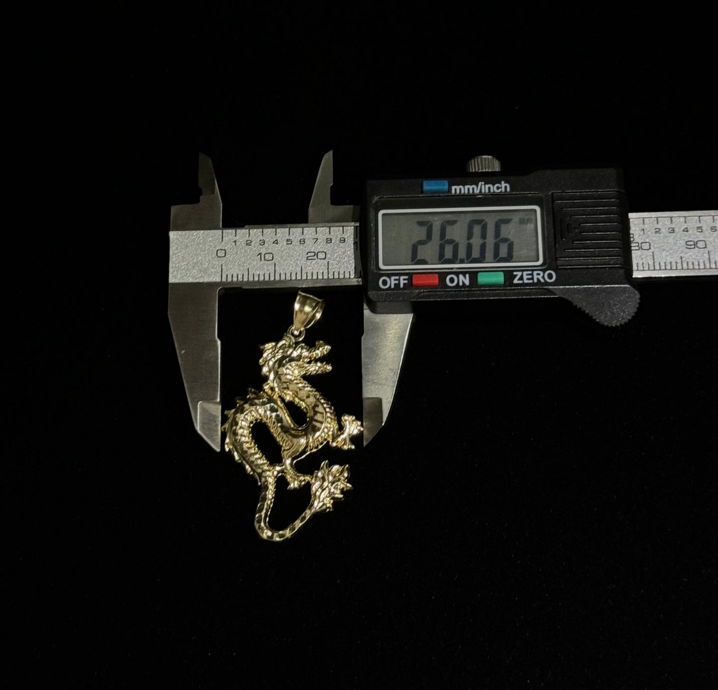 14K Gold Solid Flat Miami Cuban Link Chain & 14K Gold Dragon Pendant