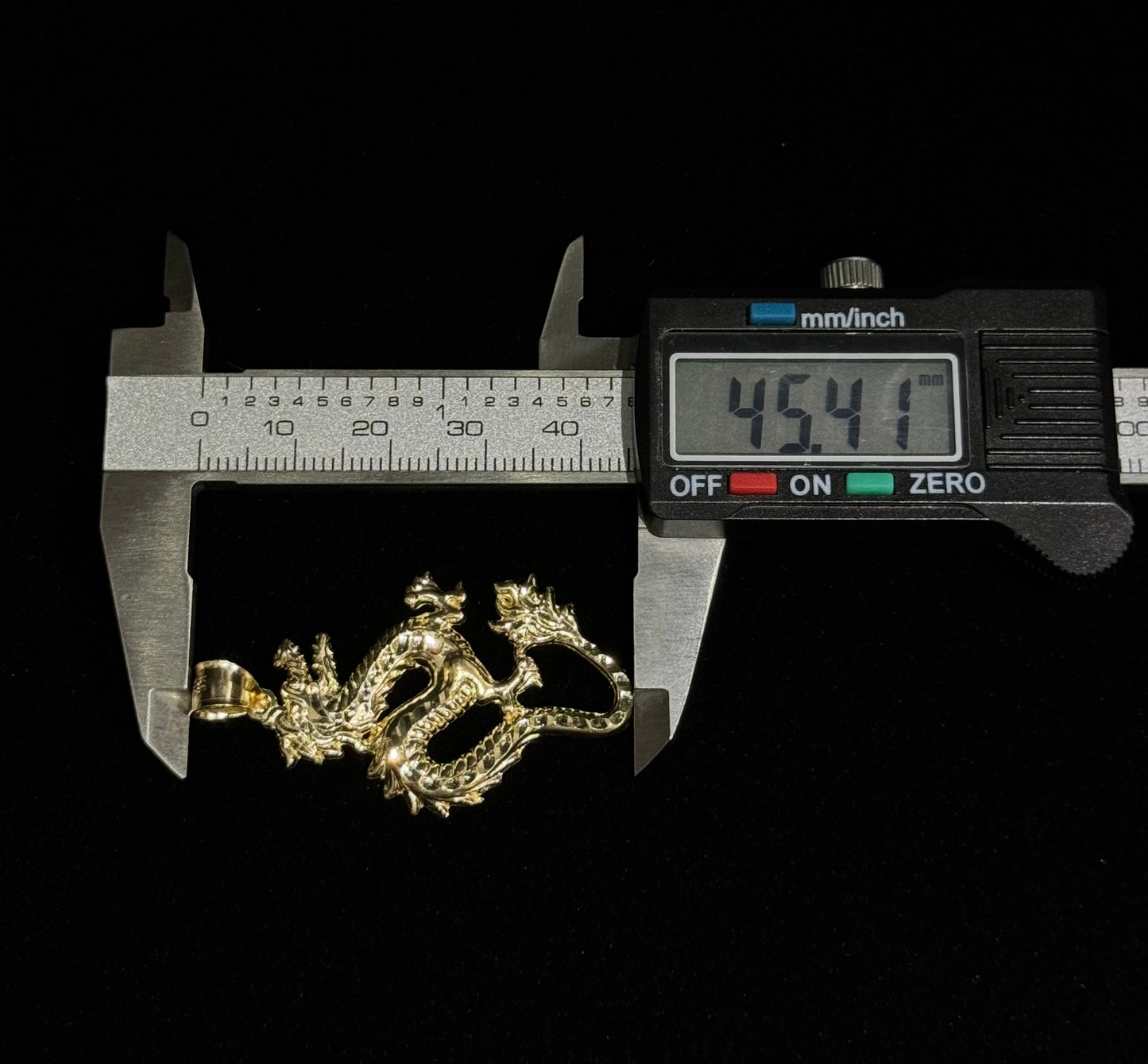 14K Gold Solid Flat Miami Cuban Link Chain & 14K Gold Dragon Pendant
