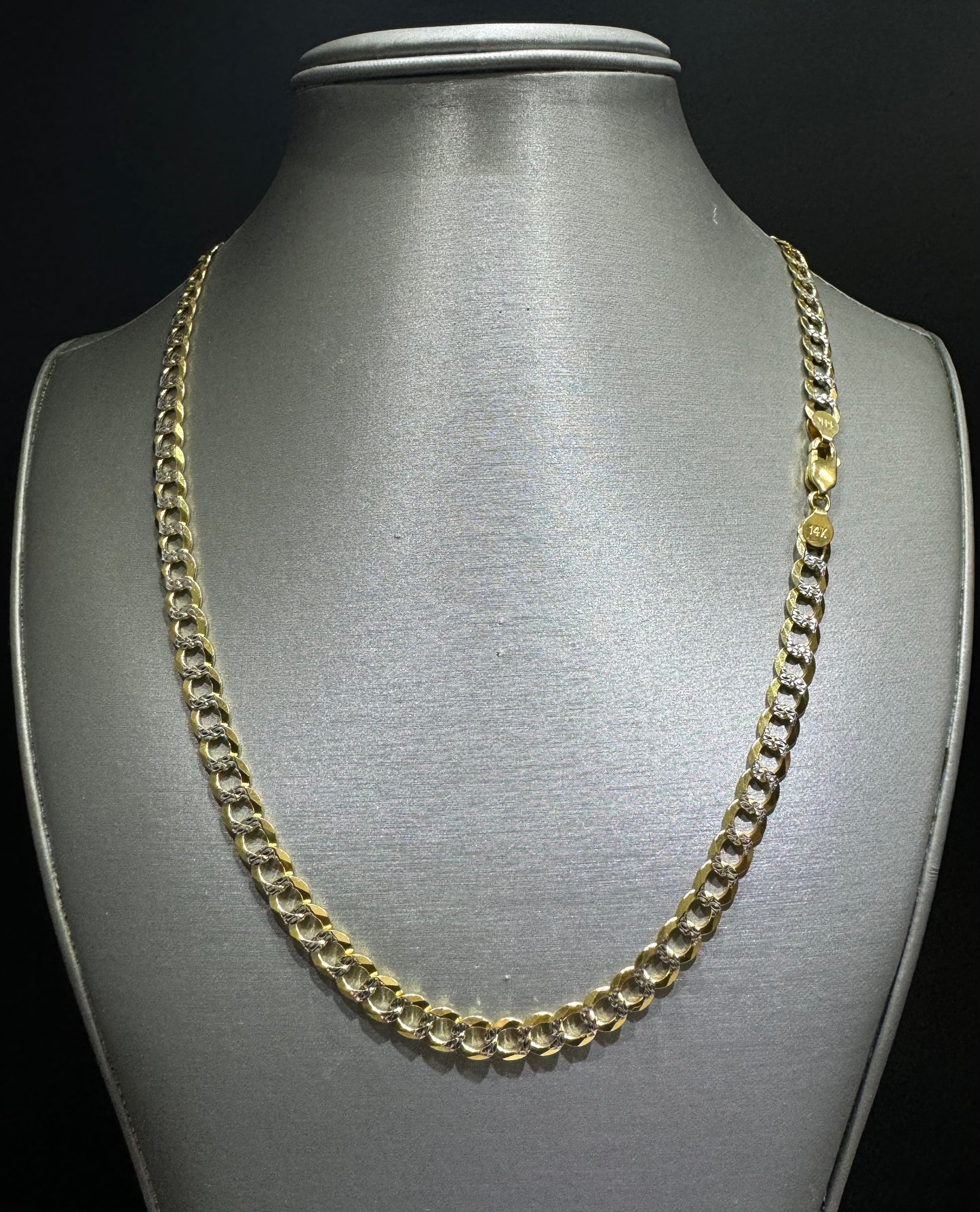 14K Gold Solid Two-Tone Flat Cuban Link Chain