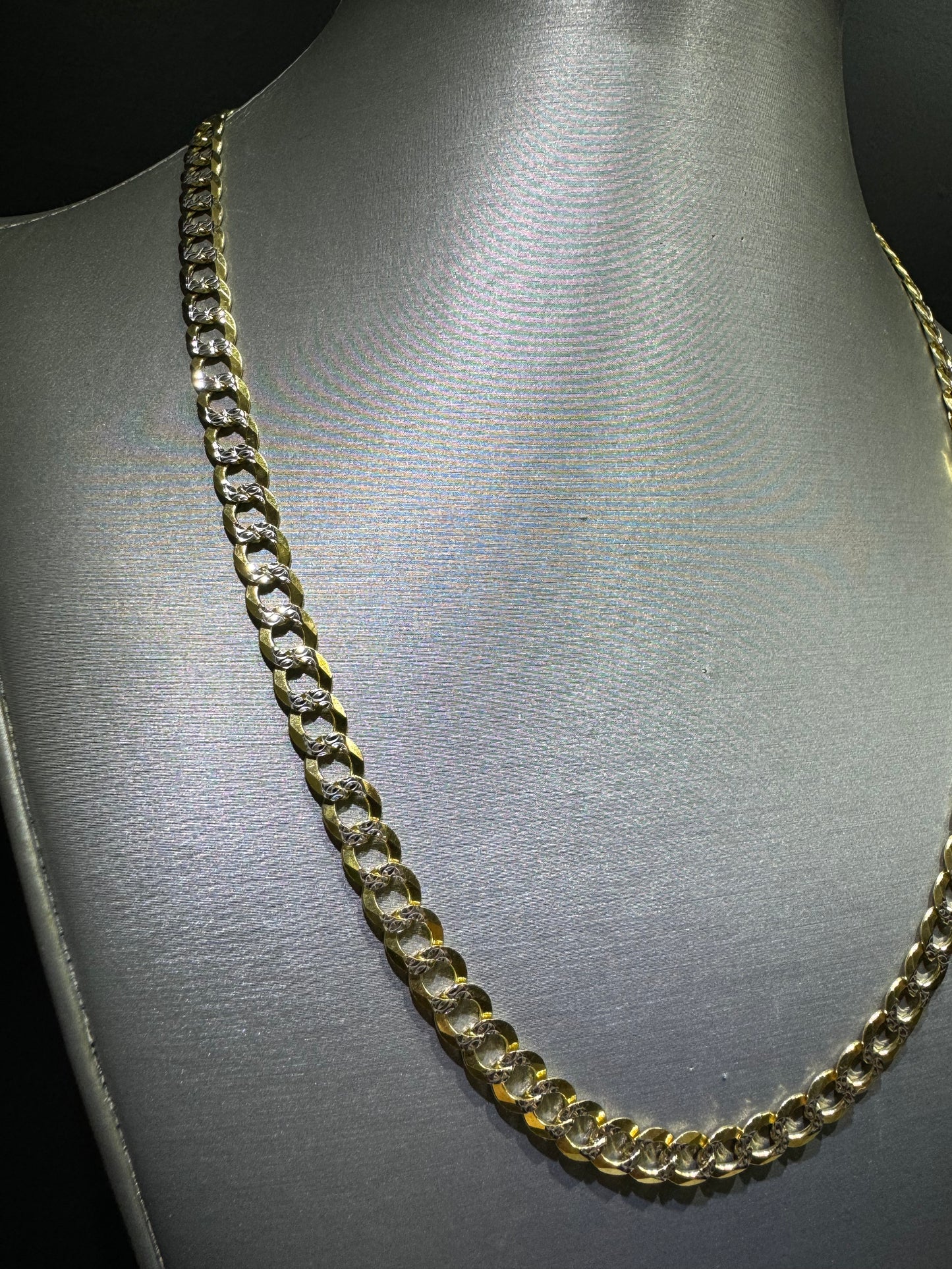 14K Gold Solid Two-Tone Flat Cuban Link Chain
