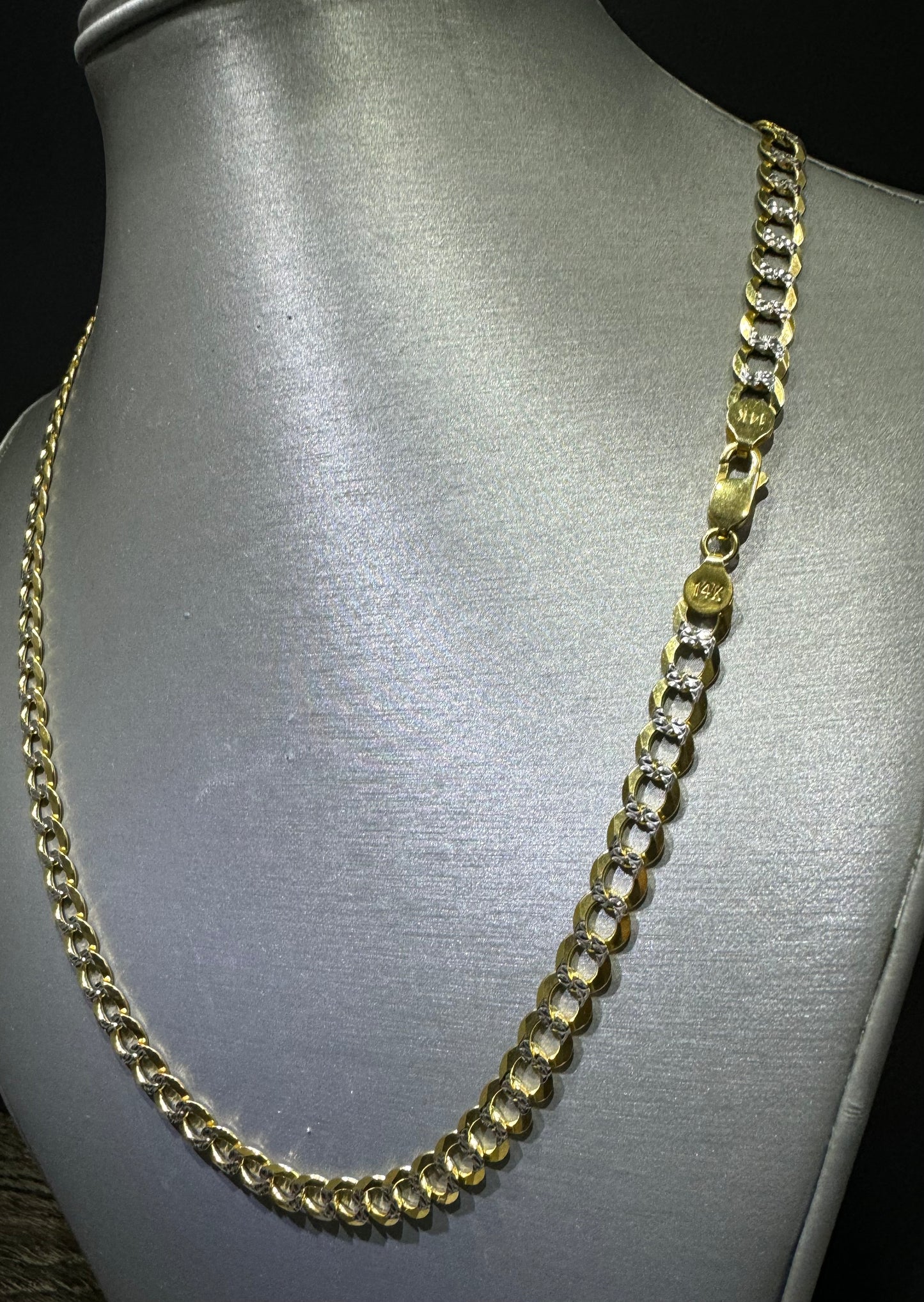 14K Gold Solid Two-Tone Flat Cuban Link Chain