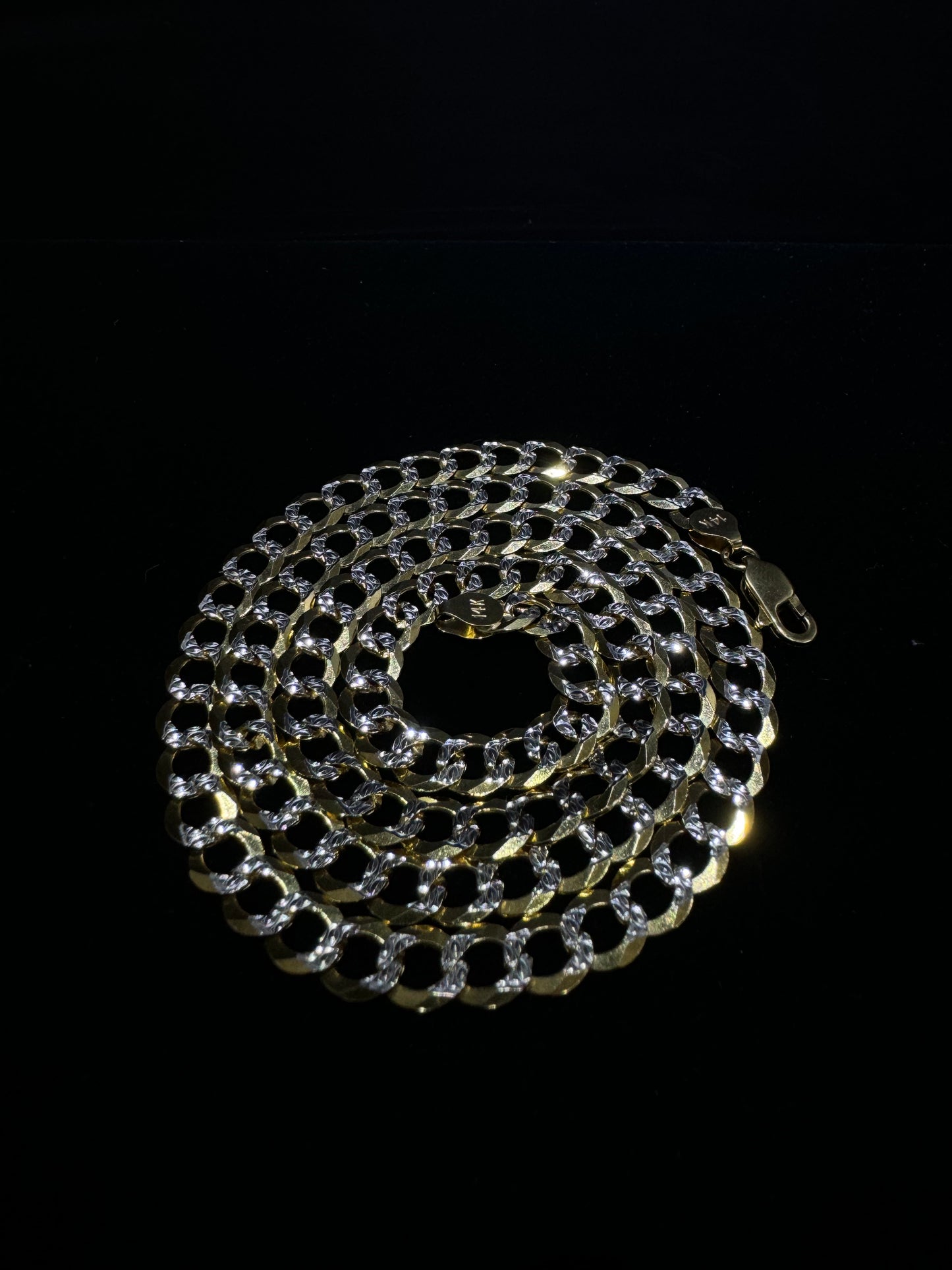 14K Gold Solid Two-Tone Flat Cuban Link Chain