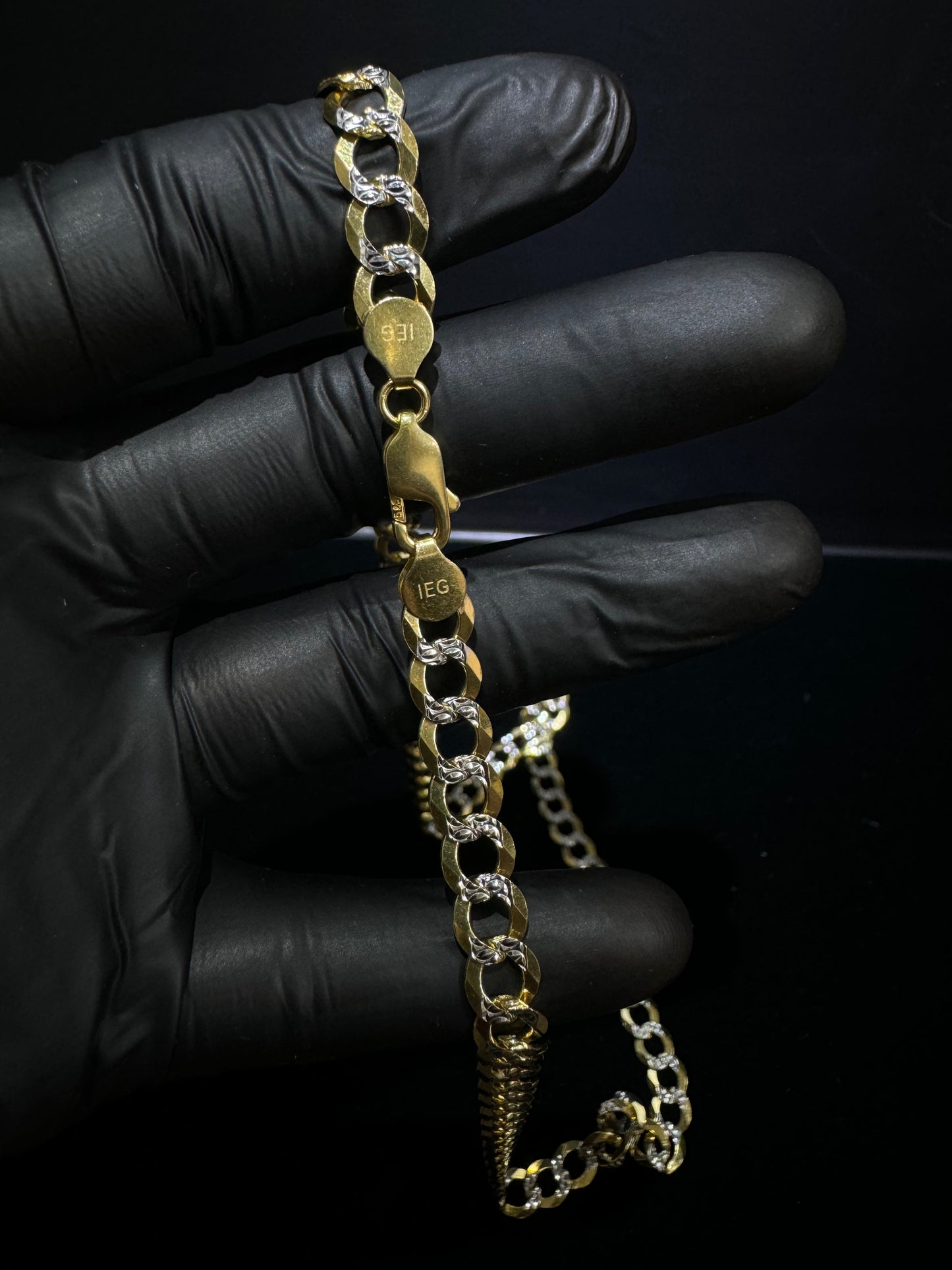 14K Gold Solid Two-Tone Flat Cuban Link Chain