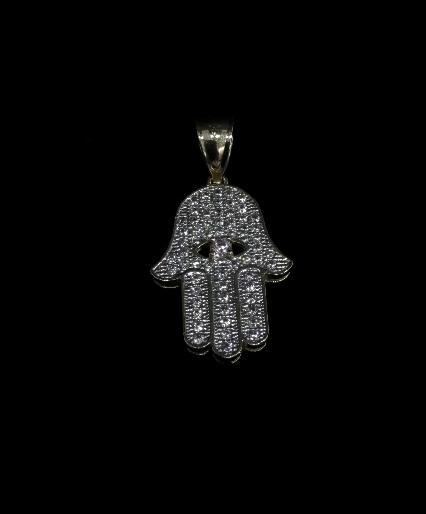 14K Gold Hamsa Evil Eye Pendant With CZ