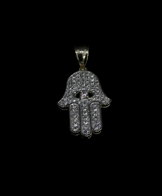14K Gold Hamsa Evil Eye Pendant With CZ