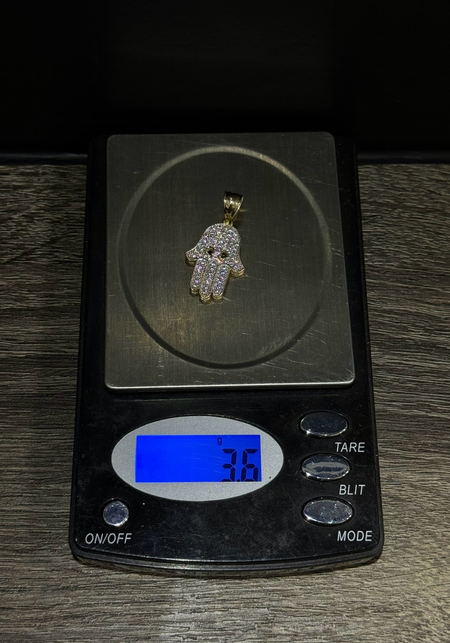 14K Gold Hamsa Evil Eye Pendant With CZ