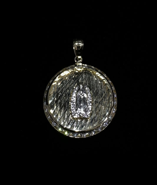 14K Gold Round St Mary Pendant